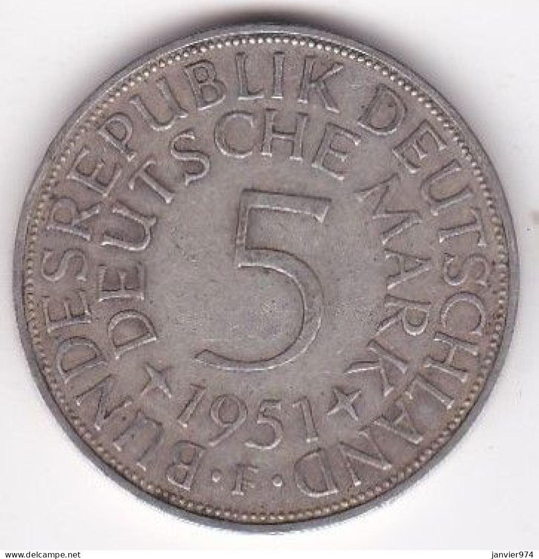 5 Mark 1951 F STUTGART , En Argent - 5 Marcos