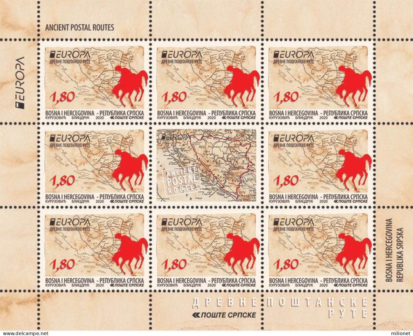 SALE!!! BOSNIA HERZEGOVINA SERBIA SERB POST PALE BOSNIE BOSNIEN 2020 EUROPA CEPT Ancient Postal Routes 2 Sheetlets ** - 2020