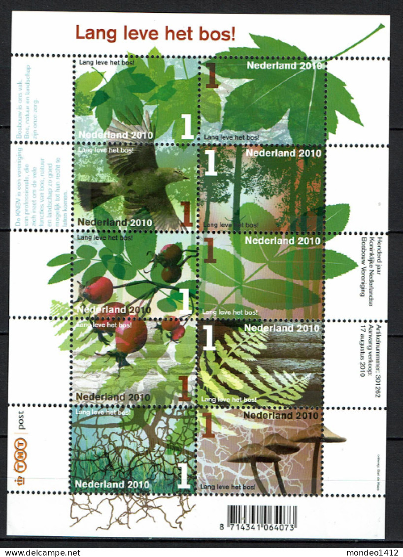 Nederland 2010 - NVPH 2758/2767 - Blok Block - Vel Lang Leve Het Bos, Forest, Forêt, Wald  - MNH - Unused Stamps