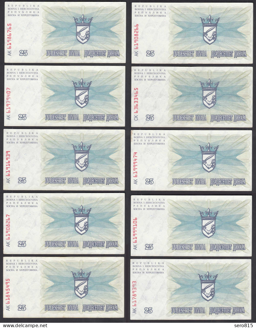 BOSNIEN - HERZEGOWINA 10 St. á 25-tausend Dinara 15.10.1993 Pick 54e XF (2)  - Bosnia Erzegovina