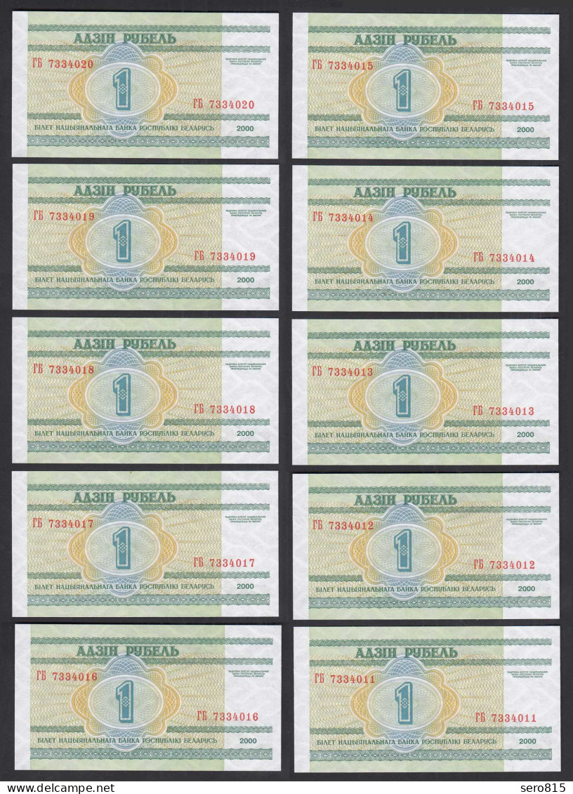 Weißrussland - Belarus 10 Stück á 1 Rubel 2000 Pick 21 UNC (1)     (89302 - Sonstige – Europa