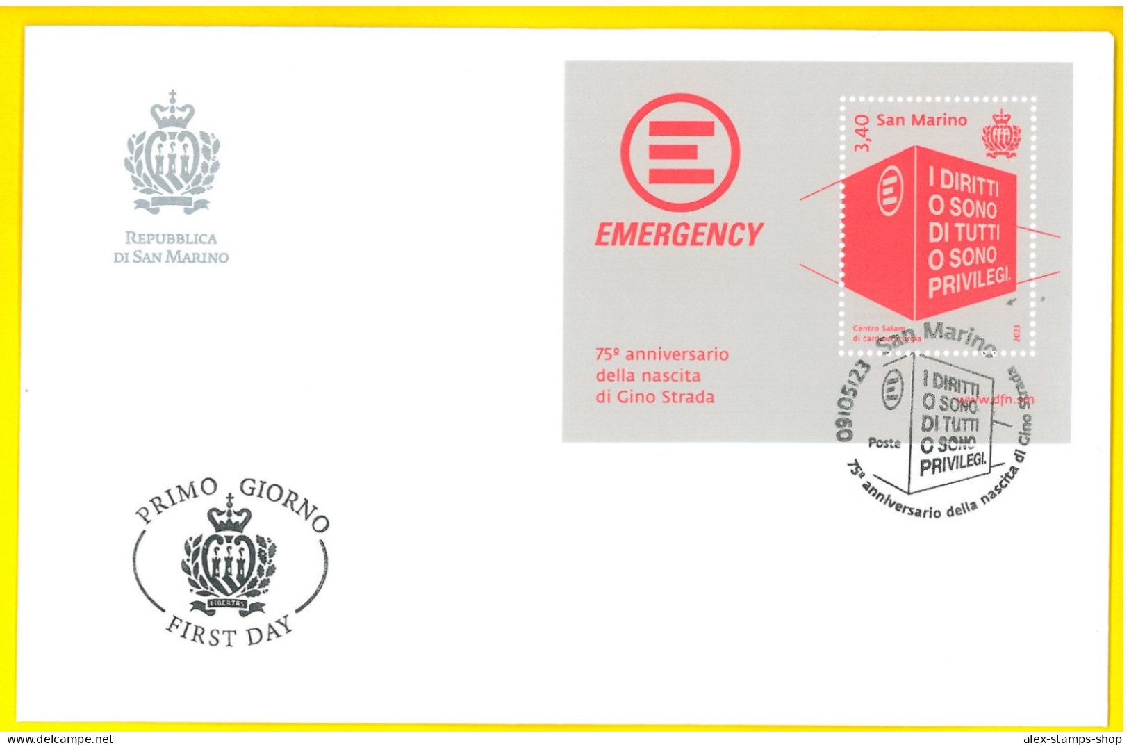 SAN MARINO 2023 FDC 75° Anniversario Della Nascita Di Gino Strada - New FDC - FDC