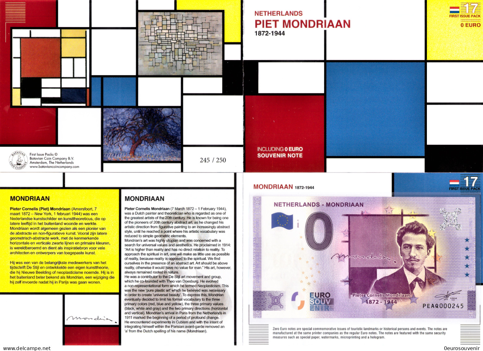 0-Euro PEAQ 2020-1 NETHERLANDS - MONDRIAAN First Issue Pack No. Nur Bis #250 ! - Essais Privés / Non-officiels