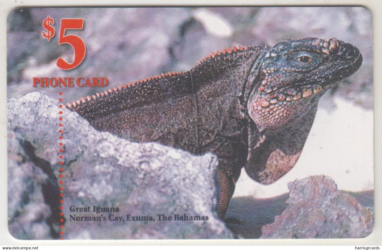 BAHAMAS - Great Iguana, Norman's Cay, Exuma, Chip:GEM5 (Red), 5 $, Used - Bahama's