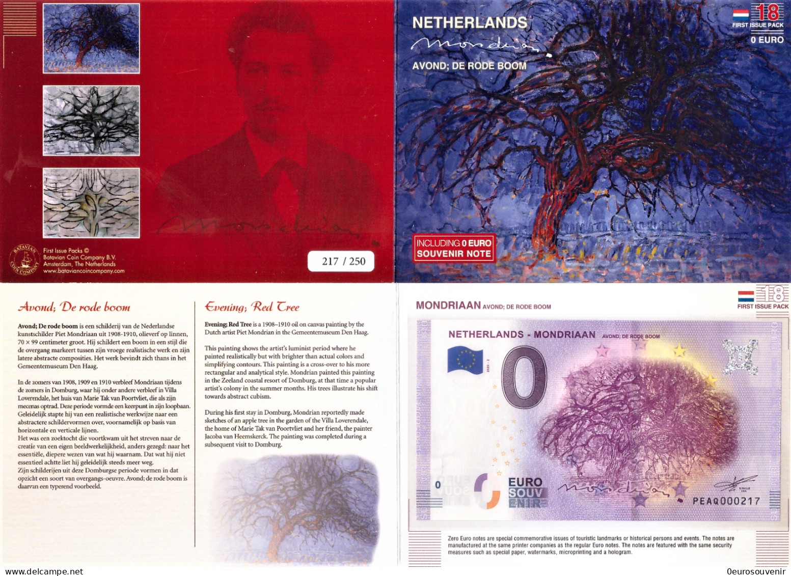 0-Euro PEAQ 2020-2 NETHERLANDS - MONDRIAAN AVOND DE RODE BOOM First Issue Pack No. Nur Bis #250 ! - Essais Privés / Non-officiels