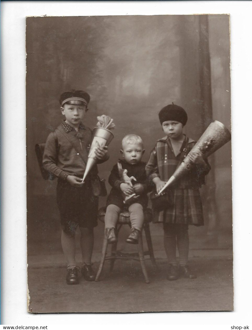 Y26578/ Einschulung Schulkinder Mit Schultüte Foto Auf Pappe Ca.1925 - Children's School Start