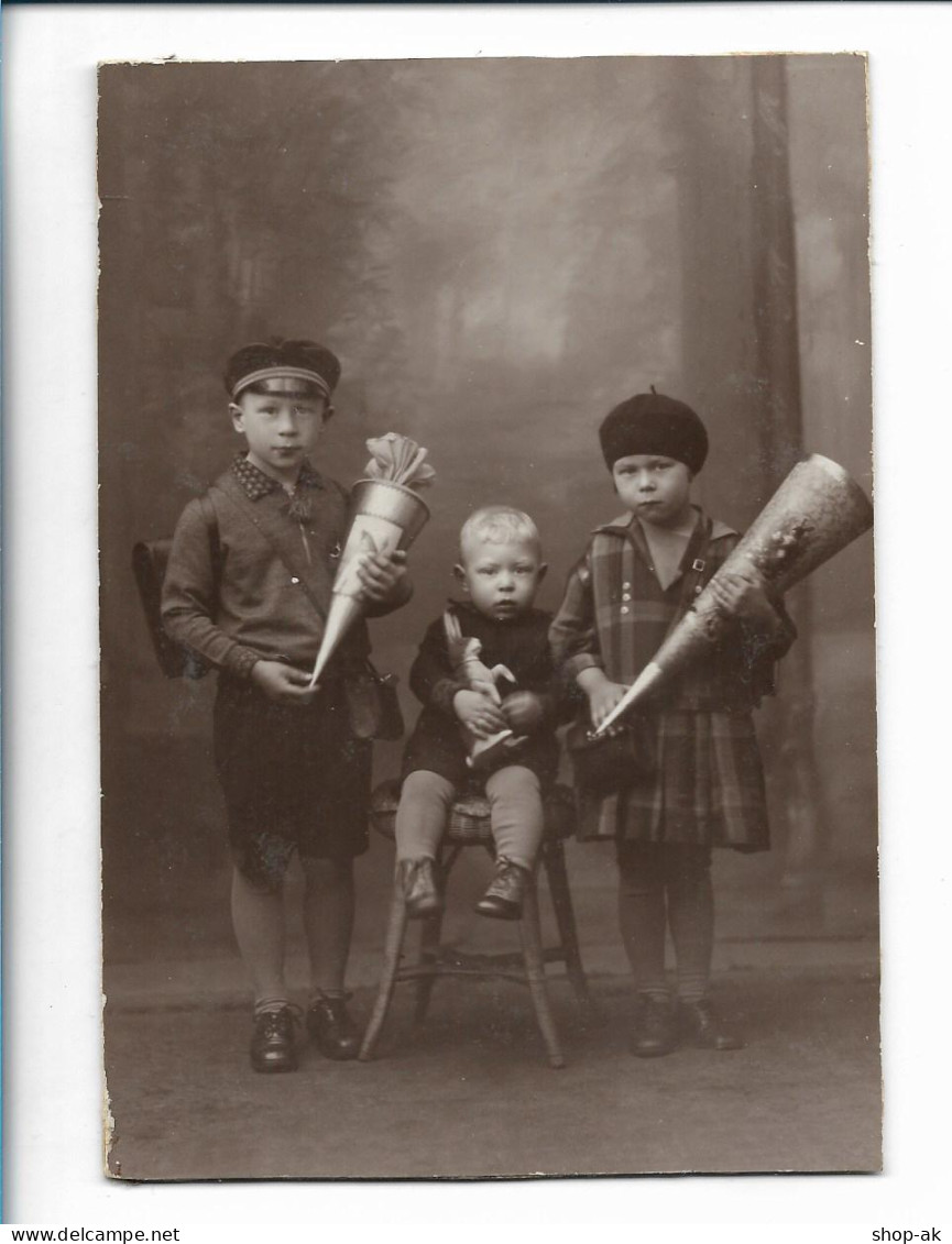 Y26578/ Einschulung Schulkinder Mit Schultüte Foto Auf Pappe Ca.1925 - Eerste Schooldag