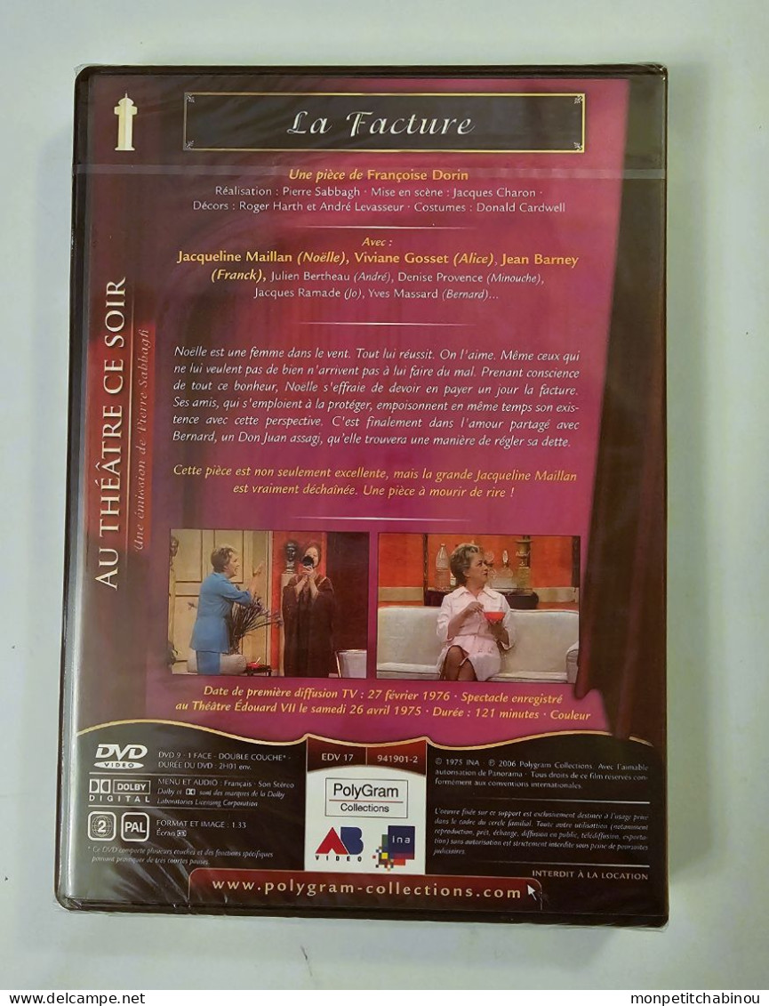 DVD LA FACTURE Avec Jacqueline MAILLAN (NEUF) - Cómedia