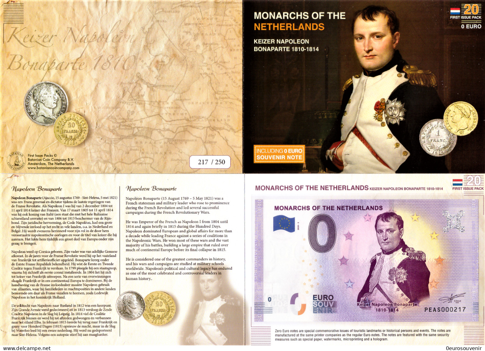 0-Euro PEAS 2020-2 MONARCHS OF THE NETHERLANDS NAPOLEON BONAPARTE 1810-1814 First Issue Pack No. Nur Bis #250 ! - Essais Privés / Non-officiels