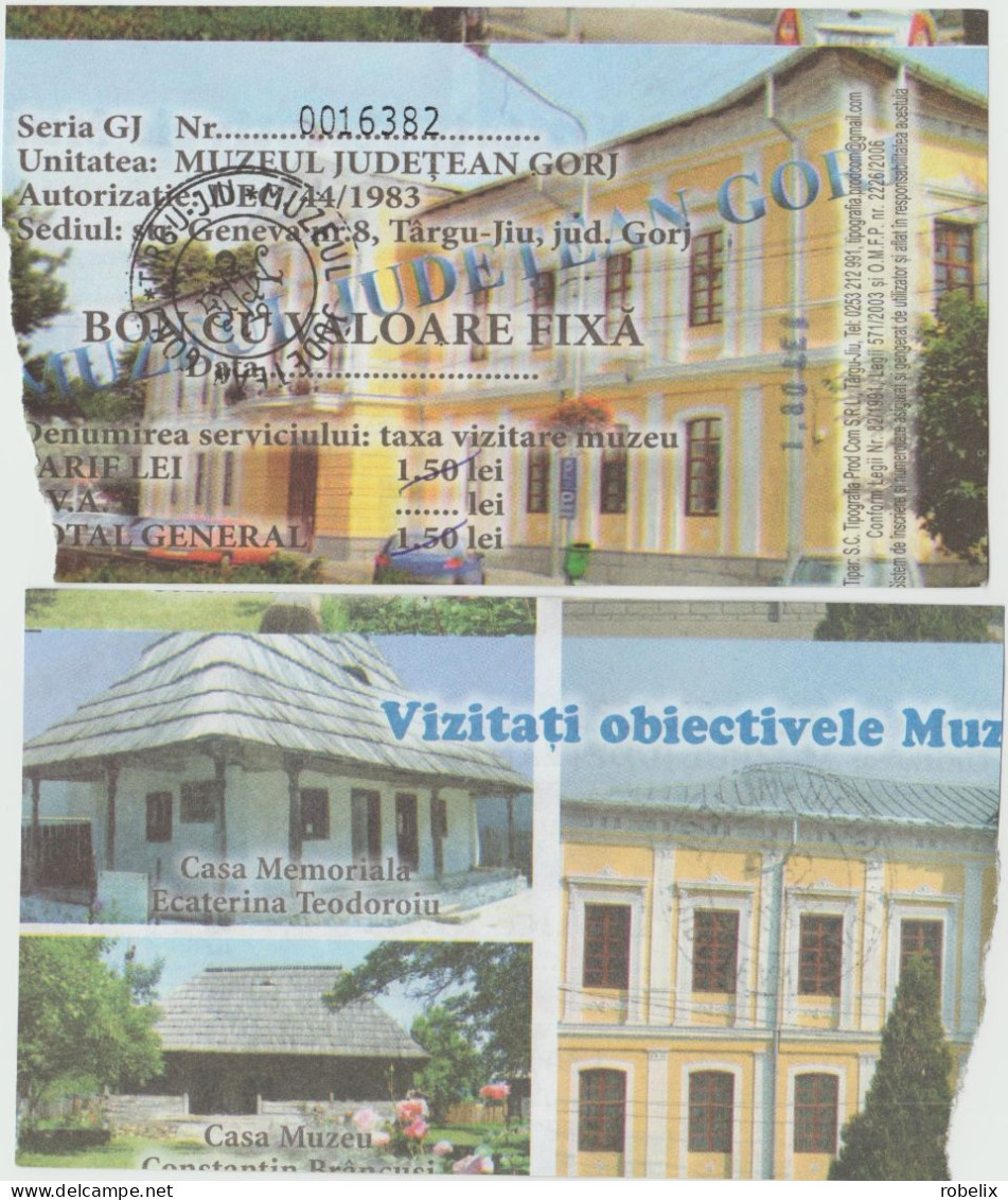 ROMANIA - TARGU-JIU - Entrance Ticket To The Gorj County Museum (The Home Of Sculptor Constantin Brancusi) X10 - Eintrittskarten