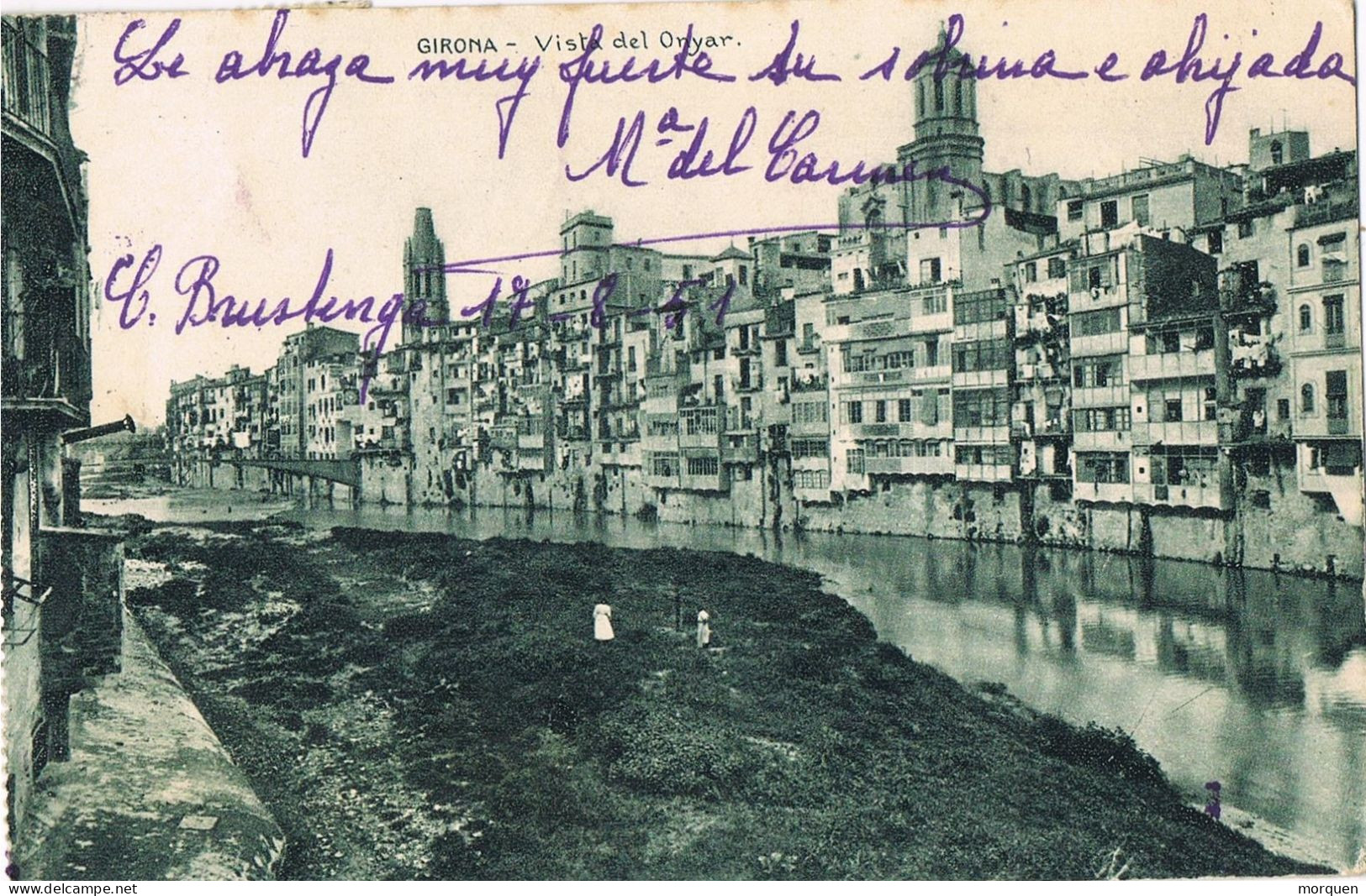 54392. Postal SANTA EULALIA De RONSANA (Barcelona) 1951. Vista De Gerona Y Rio Onyar - Cartas & Documentos