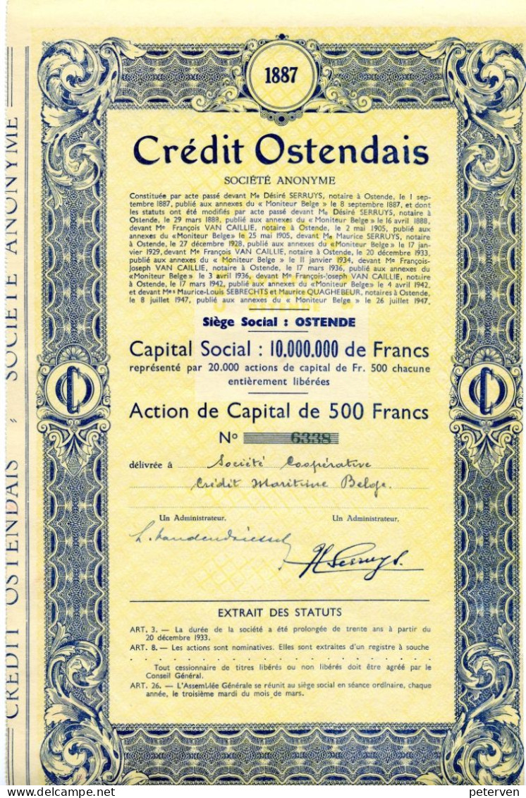 CRÉDIT OSTENDAIS; Action - Banque & Assurance