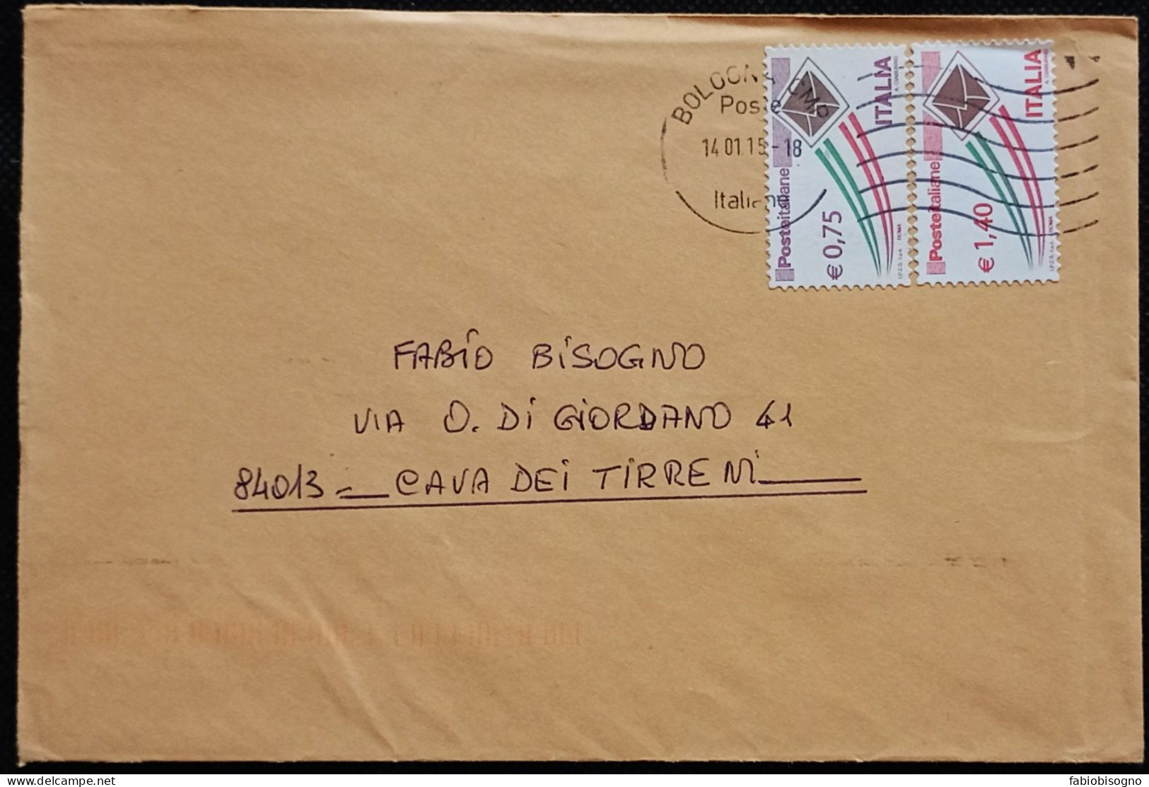 Bologna 14.1.2015  Busta E.1,40 + E.0,75 - 2011-20: Poststempel