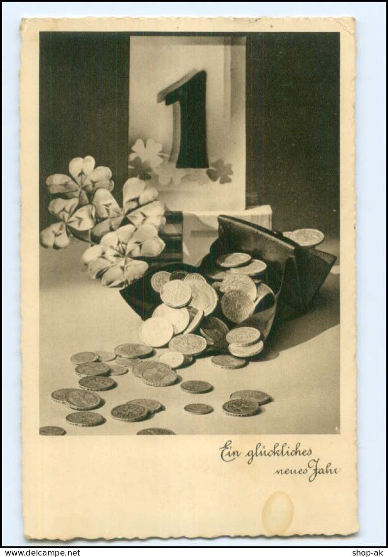 V3808/ Geld Münzen Portmonee  Neujahr AK 1940 - Monnaies (représentations)