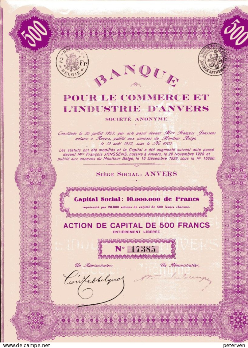 BANQUE Pour Le COMMERCE Et L'INDUSTRIE D'ANVERS - Bank & Versicherung