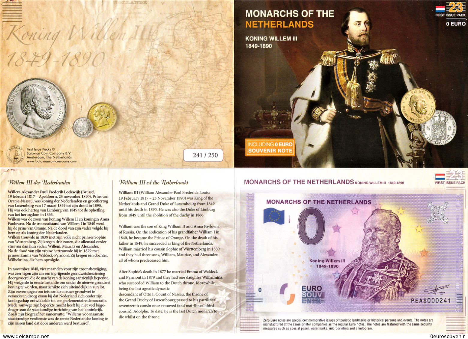 0-Euro PEAS 2020-5 MONARCHS OF THE NETHERLANDS WILLEM III 1849-1890 First Issue Pack No. Nur Bis #250 ! - Privatentwürfe