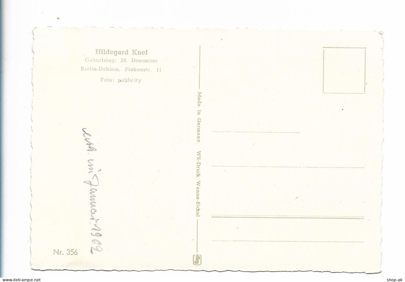 XX17431/ Hildegard Knef Autogramm AK 1962 - Autographs