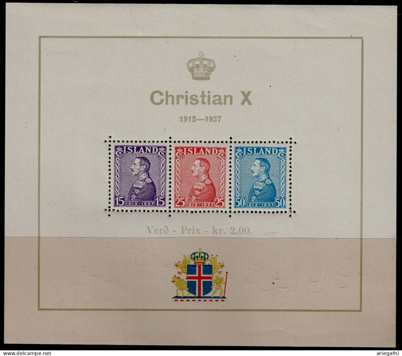 ICELAND 1937 KING CHRISTIAN X MI No BLOCK 1 MNH VF!! - Blocchi & Foglietti