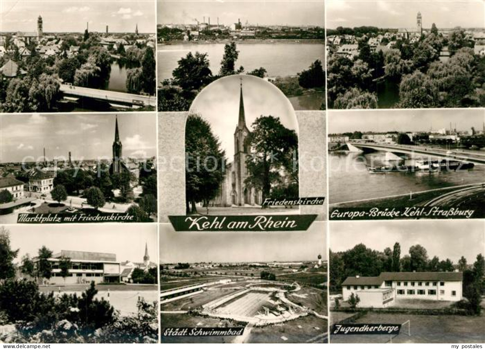 73561452 Kehl Rhein Stadtpanorama Marktplatz Friedenskirche Europabruecke Jugend - Kehl