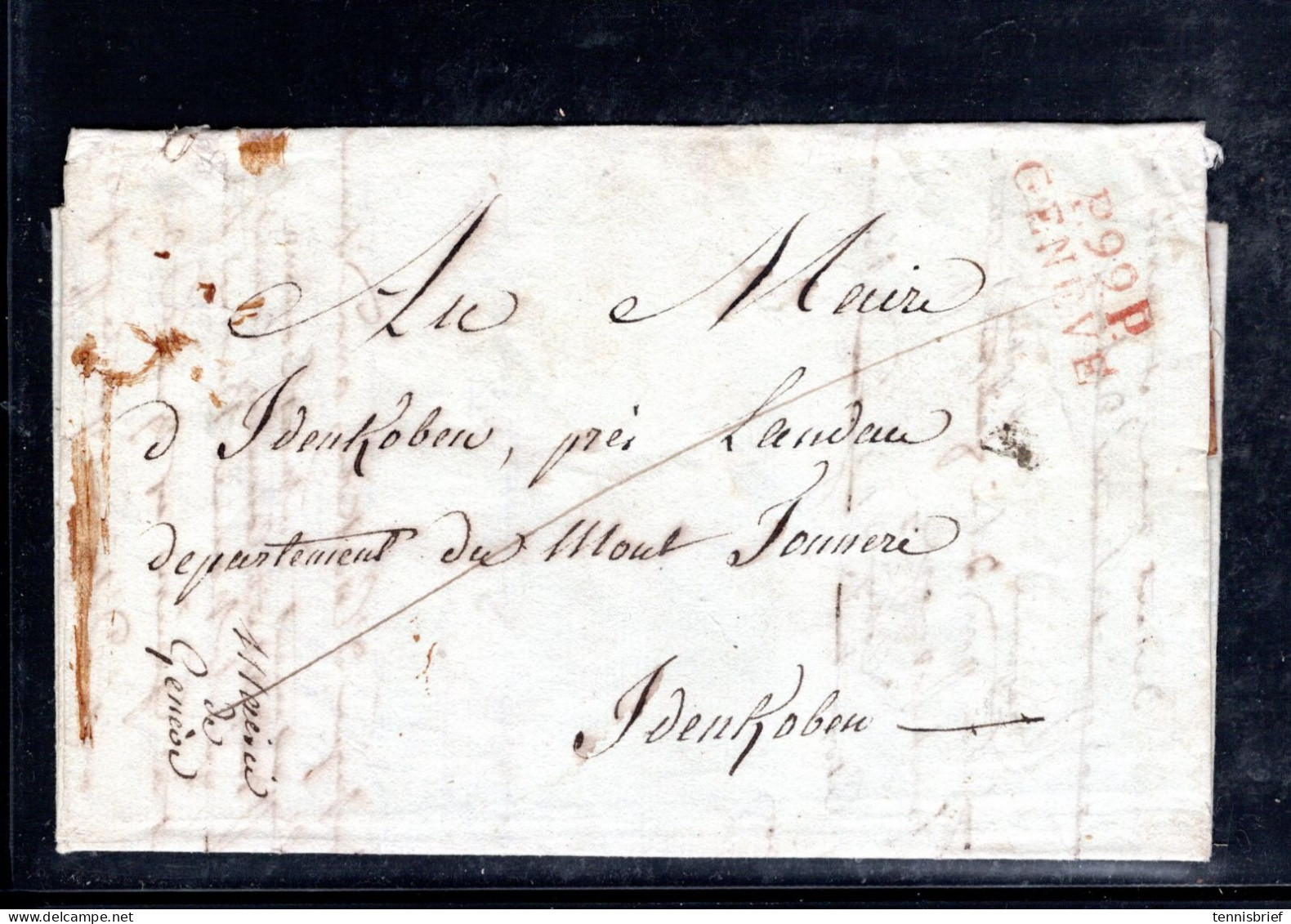 Ca. 1803 , Roter Departem.-L2  " P. 99 P. -GENEVE " Klar, Cpl. Brief Nach Edenkoben Deutschland , Pfalz  #1503 - ...-1845 Prefilatelia