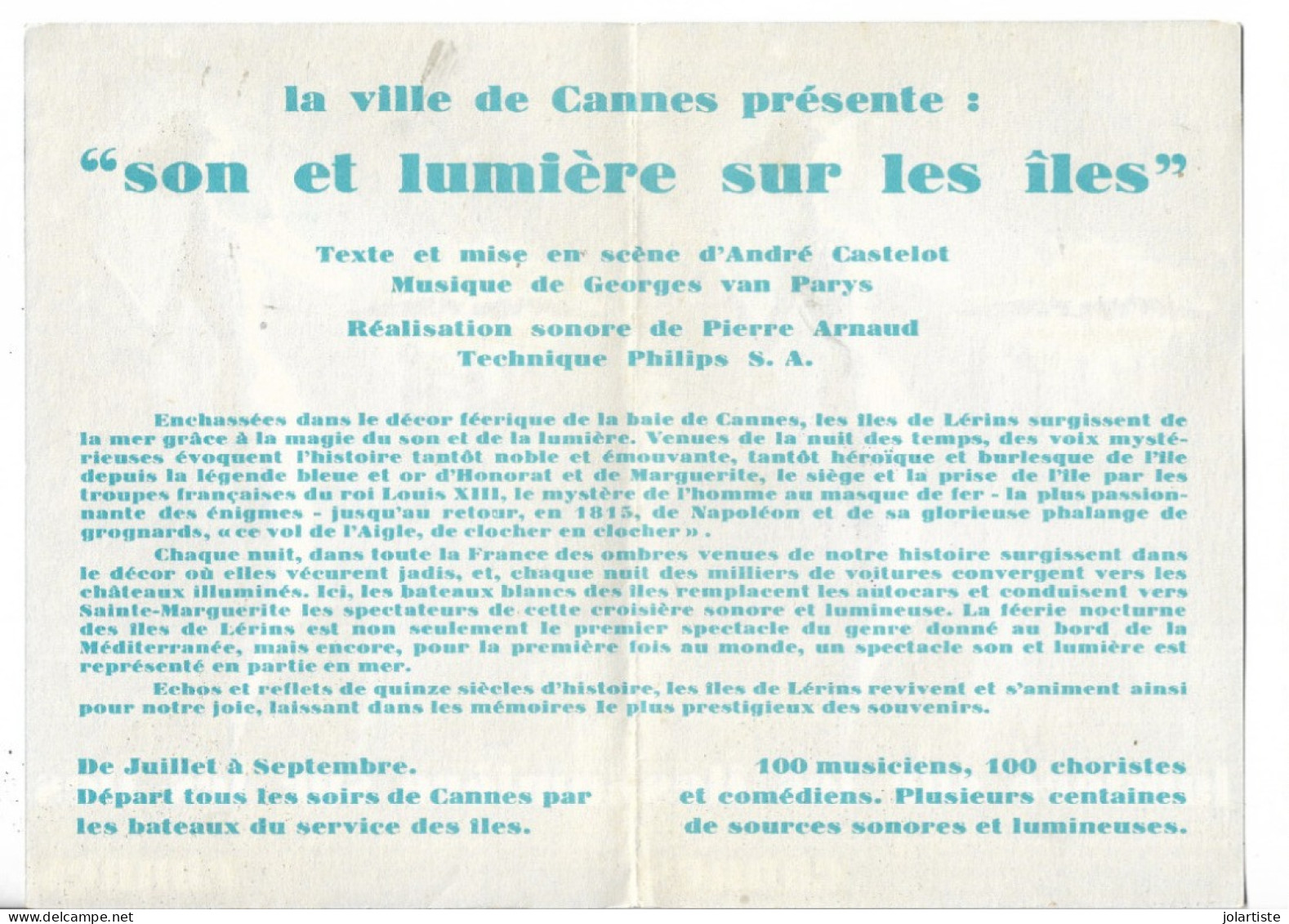 Cannes Prospectus Son Et Lumiere Sur Les Iles Imprimerie Devaye Cannes N0169 - Sonstige & Ohne Zuordnung