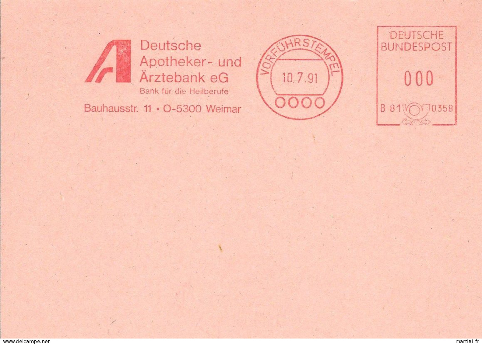 EMA ALLEMAGNE SPECIMEN Weimar PHARMACIE APOTHEKE PHARMACY PHARMACIST PHARMACIEN FARMACIA FARMACÉUTICO BANQUE - Apotheek