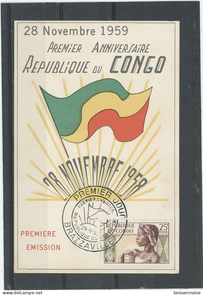 CONGO - PREMIER ANNIVERSAIRE -RÉPUBLIQUE DU CONGO LE 28 NOVEMBRE 1959-N°135 / CARTE MAXIMUM - Brieven En Documenten