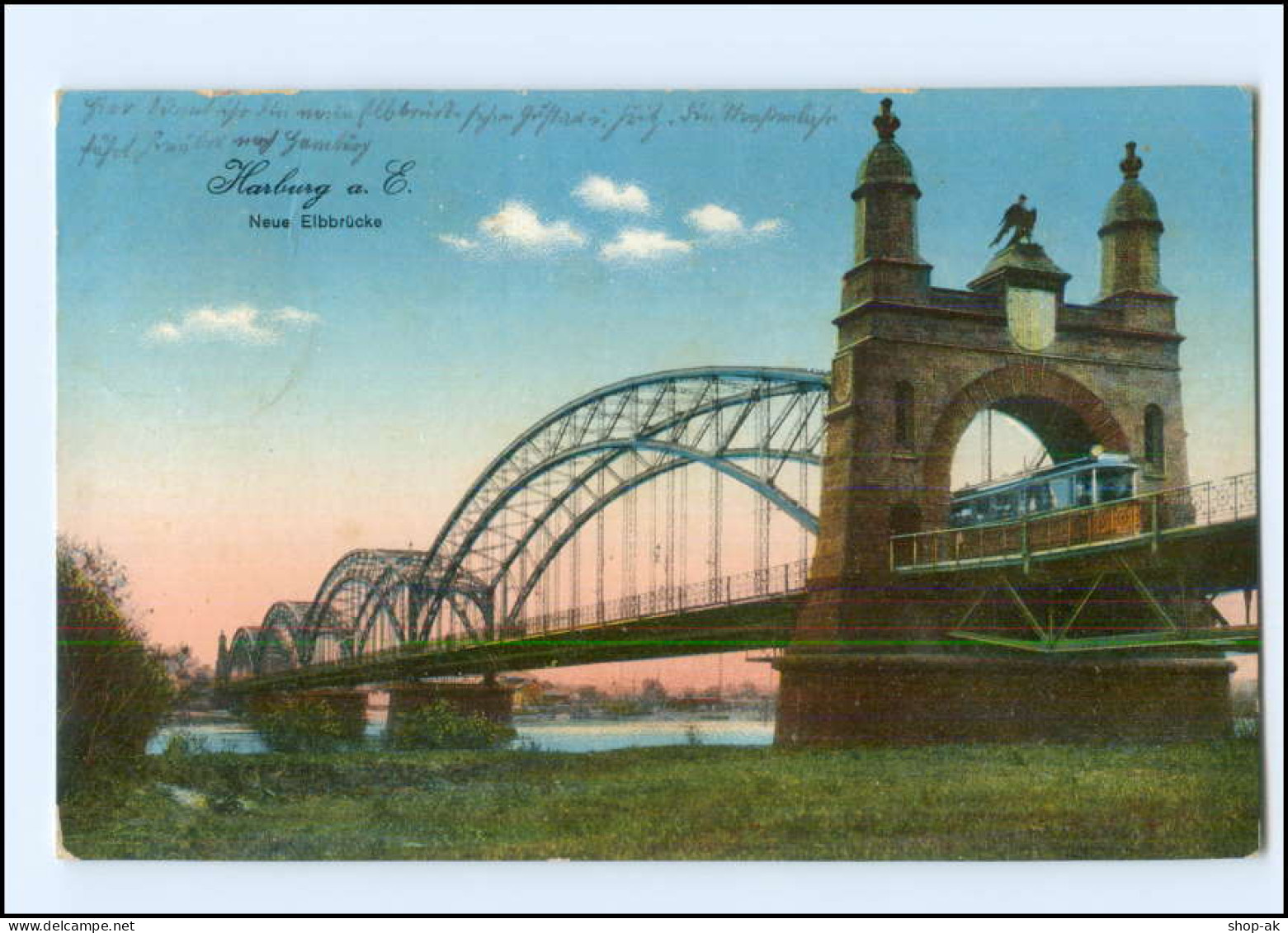 Y21084/ Hamburg Harburg Neue Elbbrücke Mit Straßenbahn AK 1915 - Harburg