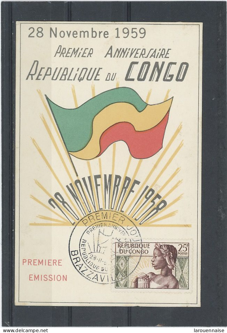 CONGO - PREMIER ANNIVERSAIRE -RÉPUBLIQUE DU CONGO LE 28 NOVEMBRE 1959-N°135 / CARTE MAXIMUM - Briefe U. Dokumente