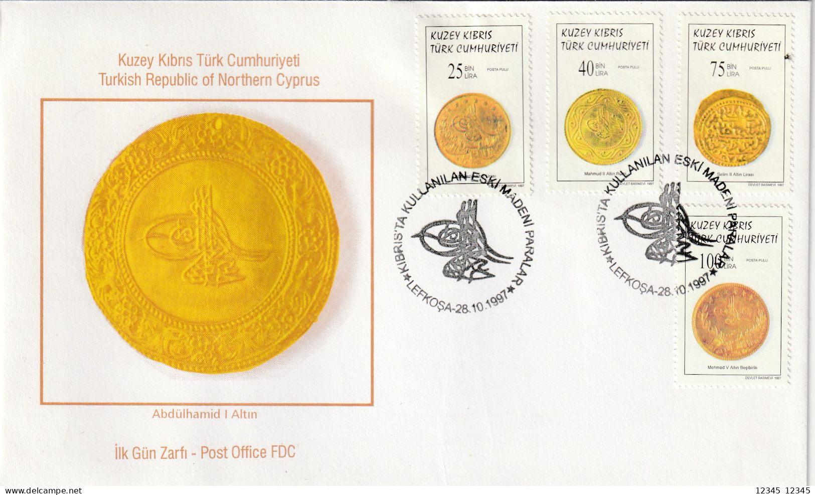 Turks Cyprus 1997, FDC Unused, Coins - Lettres & Documents