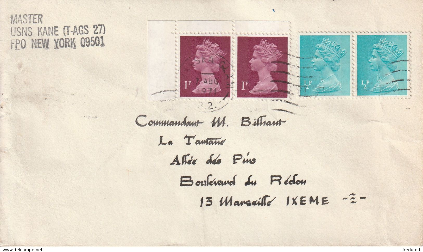 Grande-Bretagne - LETTRE Par USNS Kane Le 07/08/1971 Pour Marseille - Covers & Documents