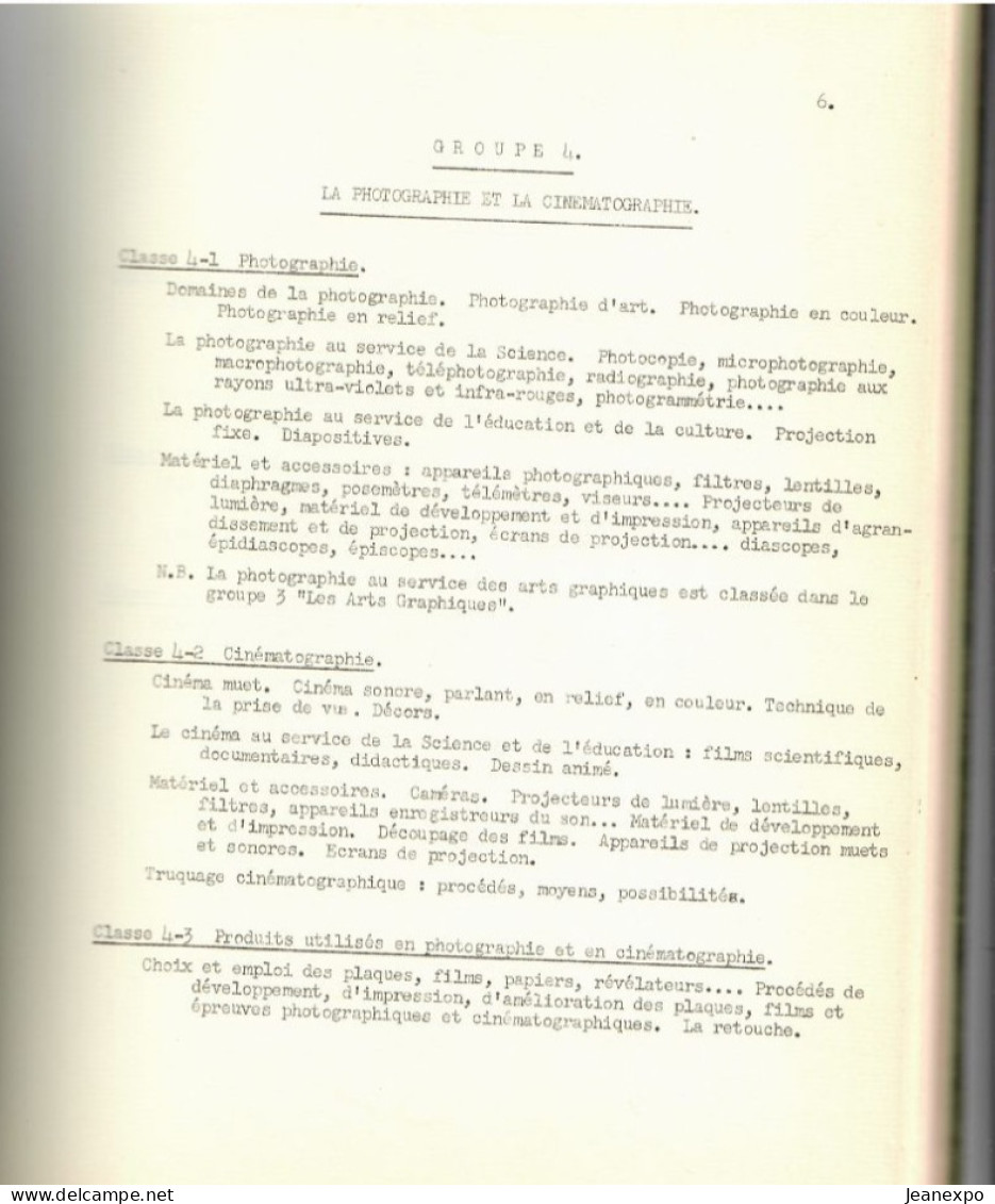 EXPOSITION UNIVERSELLE Bruxelles 1958 UNIVERSELE TENTOONSTELLING  CLASSIFICATION GENERALE - Collections