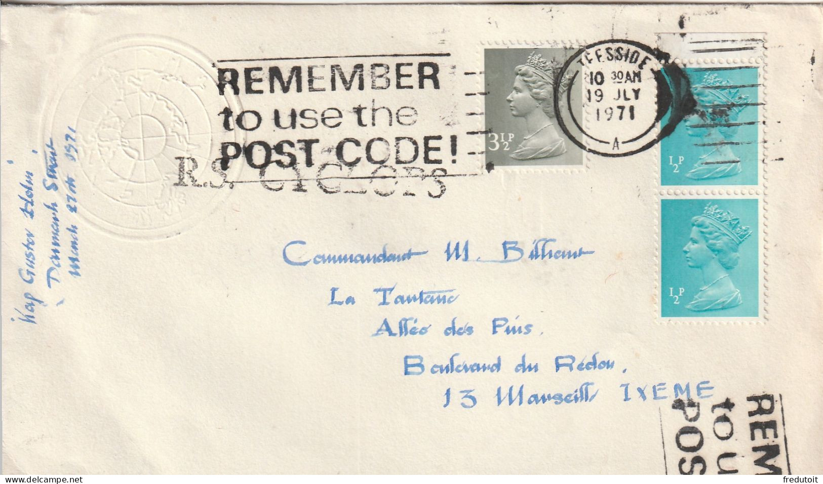 Grande-Bretagne - LETTRE Par R.S. CYCLOPS De Teesside Le 19/07/1971 Pour Marseille - Briefe U. Dokumente