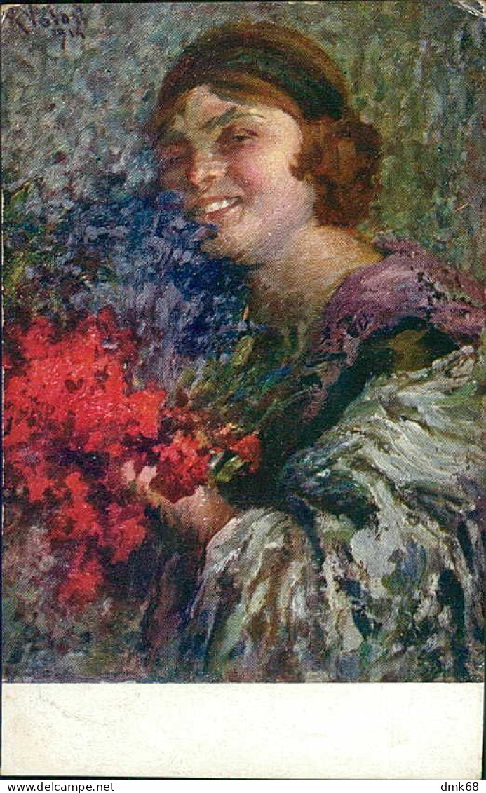 R. VALORI SIGNED 1910s POSTCARD - WOMAN & FLOWERS - N.581/6 (5465) - Corbella, T.