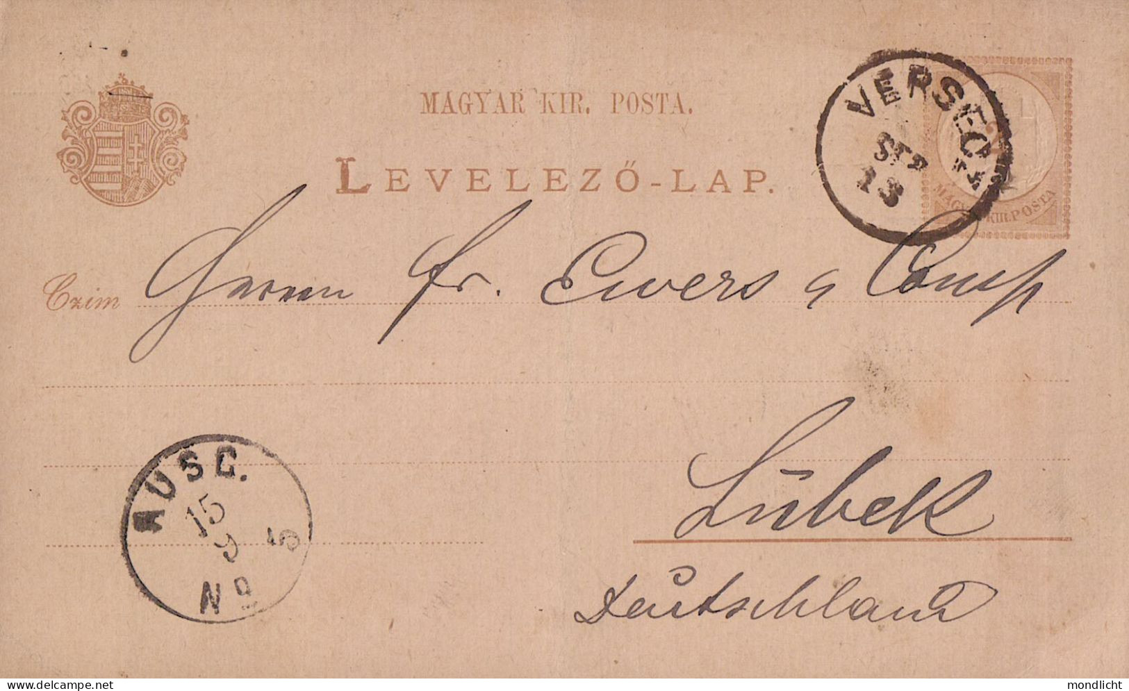 Ganzsache (Postkarte), 1891. Rudolf Löwy, Centralexporthaus, Werschetz, Südungarn. (Versec, Vršac). - Postal Stationery