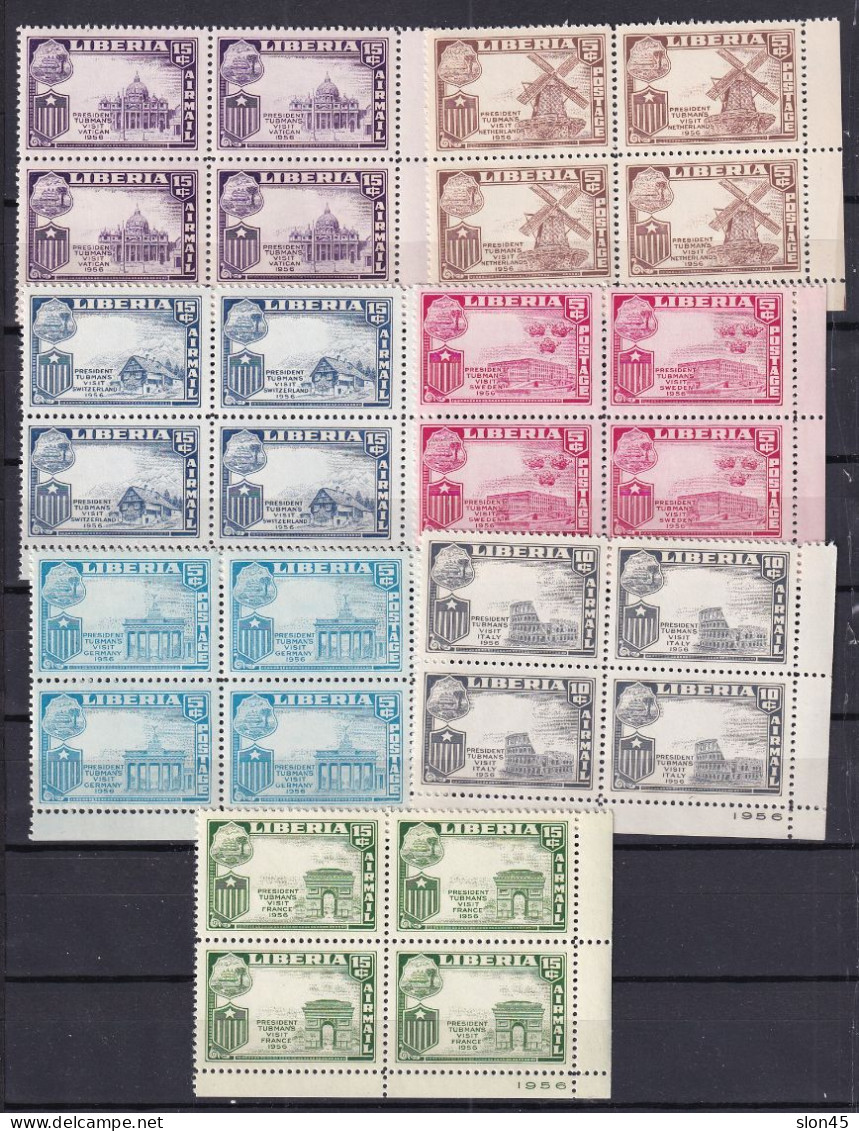 Liberia 1958 7 Blocks Of 4 ERROR Missing Flags Pres Truman MNH 15977 - Oddities On Stamps