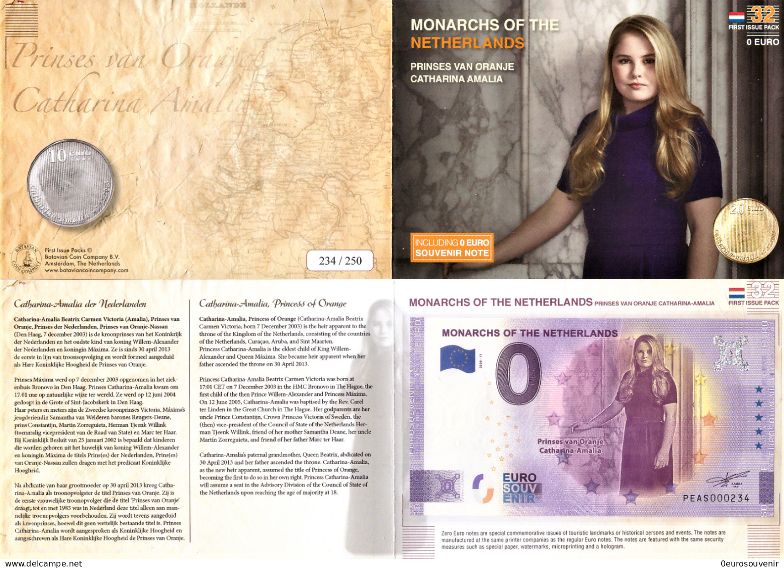 0-Euro PEAS 2020-11 MONARCHS OF THE NETHERLANDS PRINSES CATHARINA-AMALIA First Issue Pack No. Nur Bis #250 ! - Essais Privés / Non-officiels