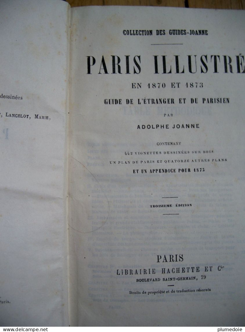 RARE EO  PARIS ILLUSTRE 1870 - 1873 ADOLPHE JOANNE , Plans Dépliables , 442 Vignettes GUIDE DE L'ETRANGER ET DU PARISIEN - Tourism