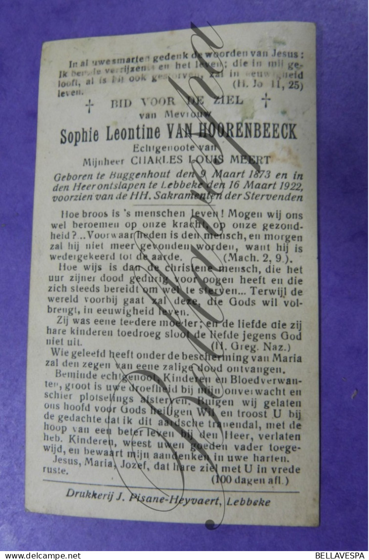 VAN HOORENBEECK Sophie Echt C.MEERT Buggenhout 1873-Lebbeke 1922 - Obituary Notices