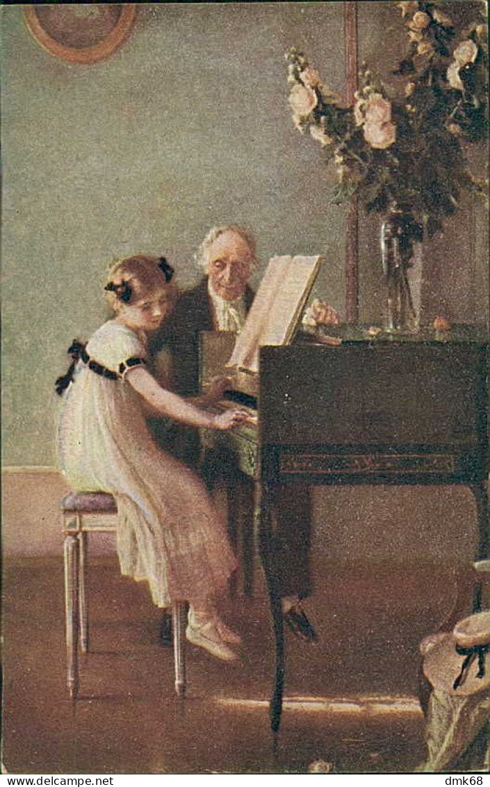 I. A. MEUNIER SIGNED 1910s POSTCARD - LA LECON DE CLAVECIN - N. 1001 (5469) - Corbella, T.