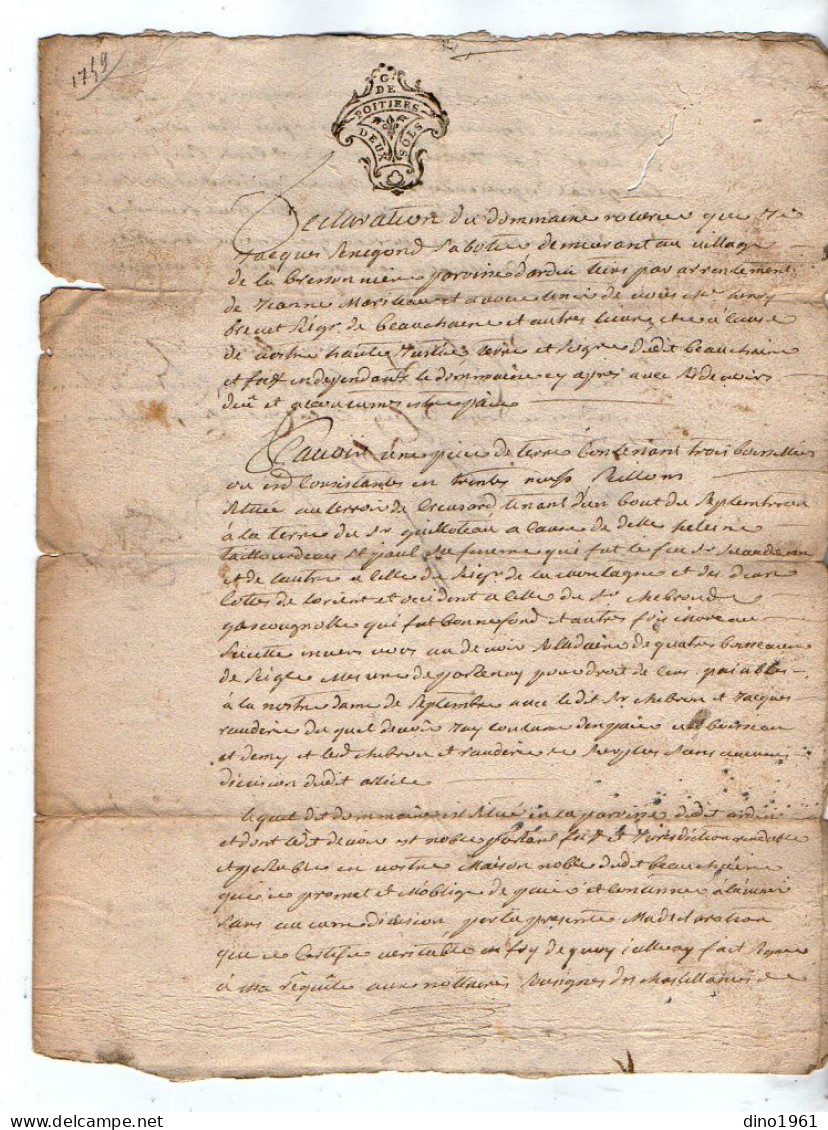 VP23.050 - Cachet Généralité De POITIERS - 5 Actes De 1755 / 73 / 78 - M. Jacques SENEGON à La Bressonnière ( ARDIN ) - Manuscripts