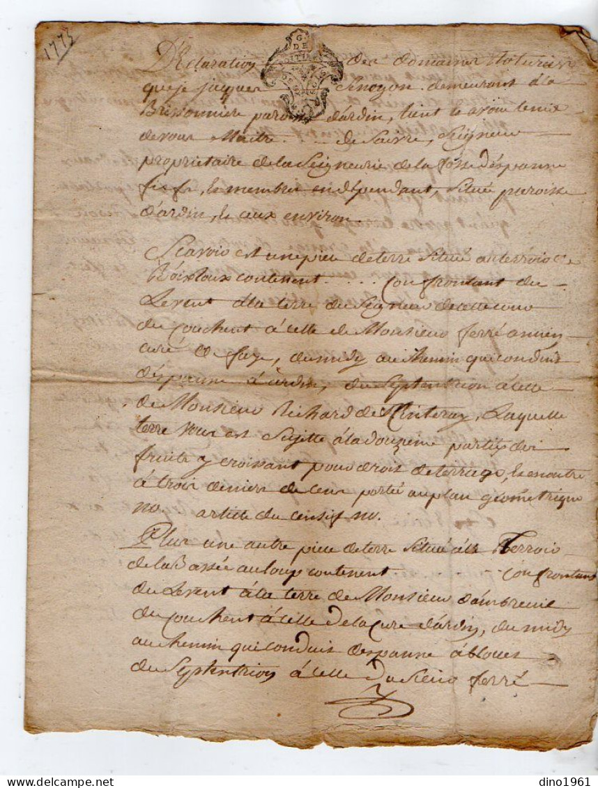 VP23.050 - Cachet Généralité De POITIERS - 5 Actes De 1755 / 73 / 78 - M. Jacques SENEGON à La Bressonnière ( ARDIN ) - Manuscrits