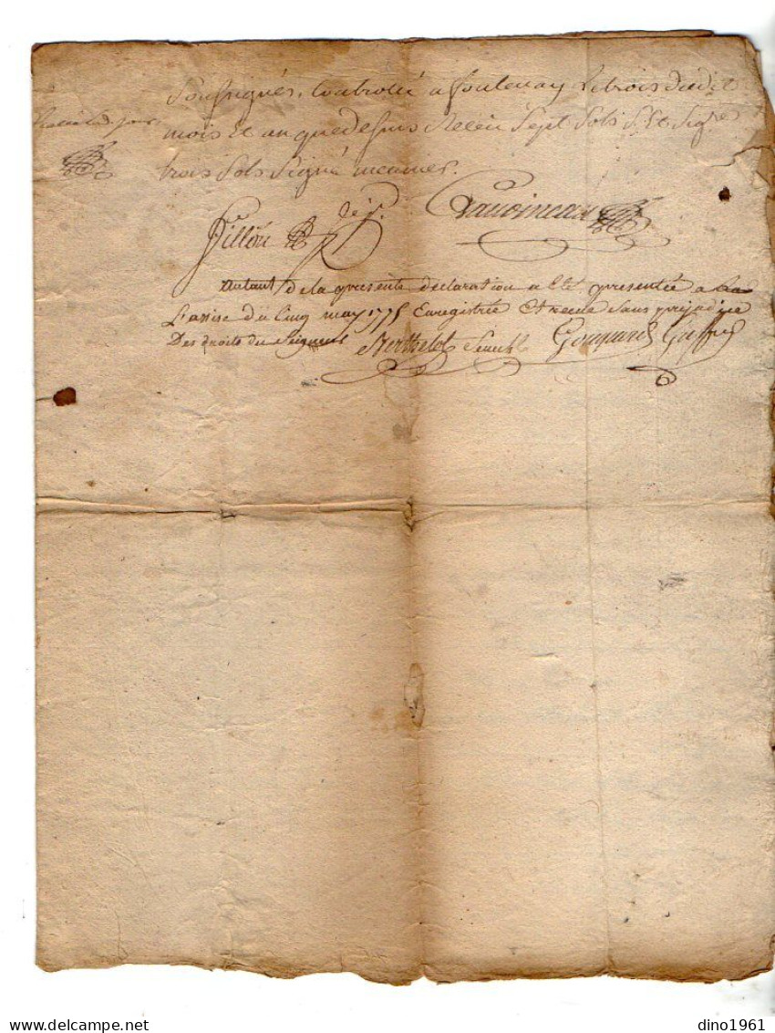 VP23.050 - Cachet Généralité de POITIERS - 5 Actes de 1755 / 73 / 78 - M. Jacques SENEGON à La Bressonnière ( ARDIN )