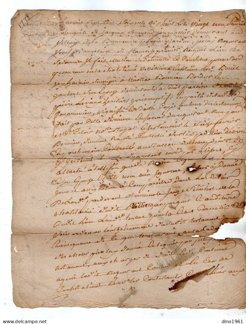 VP23.050 - Cachet Généralité de POITIERS - 5 Actes de 1755 / 73 / 78 - M. Jacques SENEGON à La Bressonnière ( ARDIN )