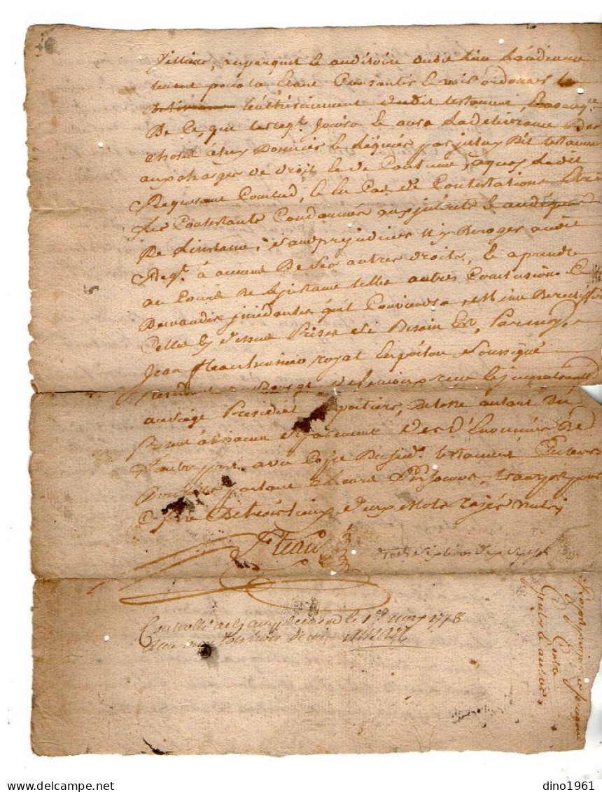 VP23.050 - Cachet Généralité de POITIERS - 5 Actes de 1755 / 73 / 78 - M. Jacques SENEGON à La Bressonnière ( ARDIN )