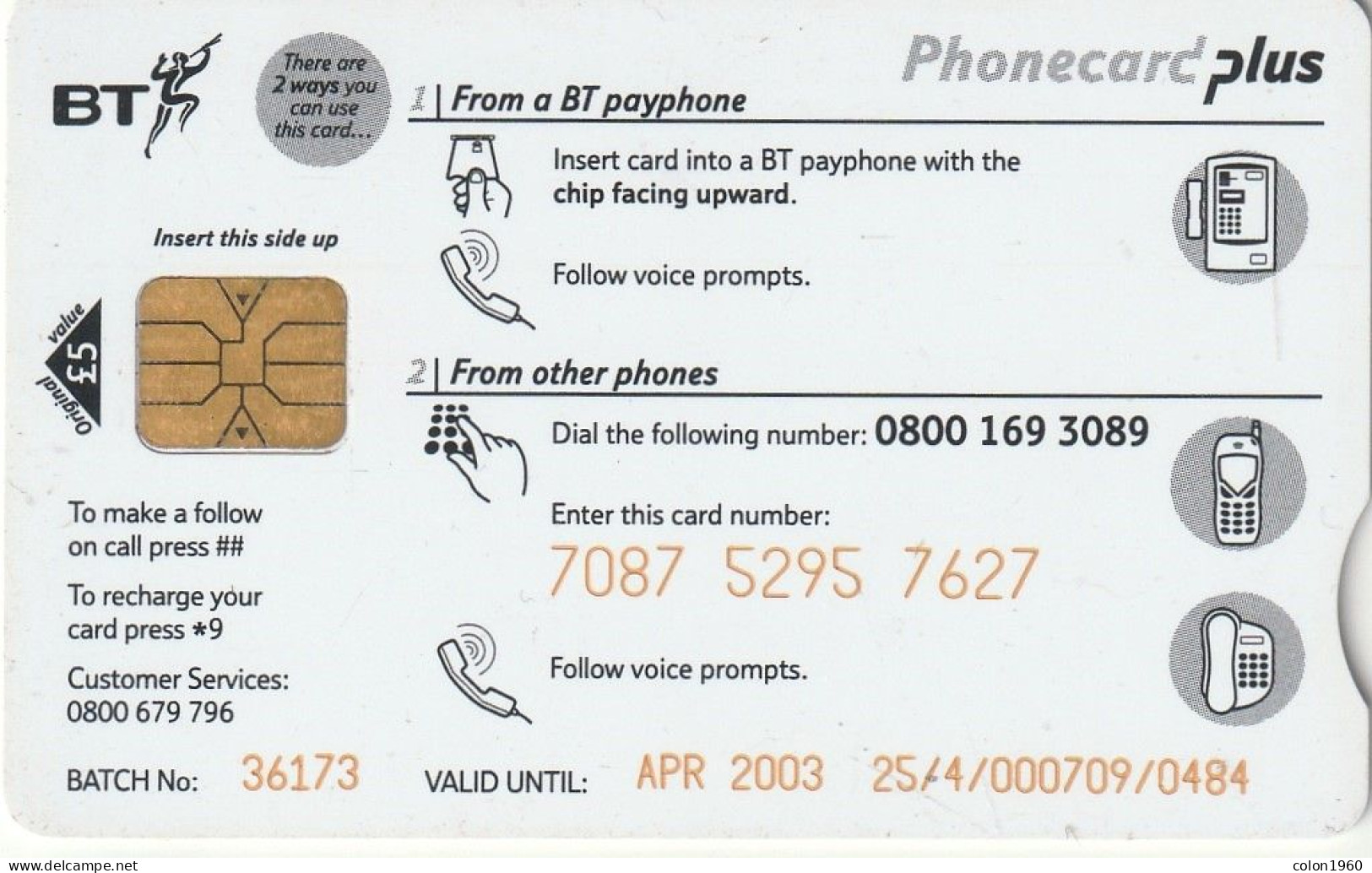 REINO UNIDO. PPL006B. Phonecard Plus – 1st.Issue:Platinum. 5 £. 2003-04. (853) - Autres & Non Classés