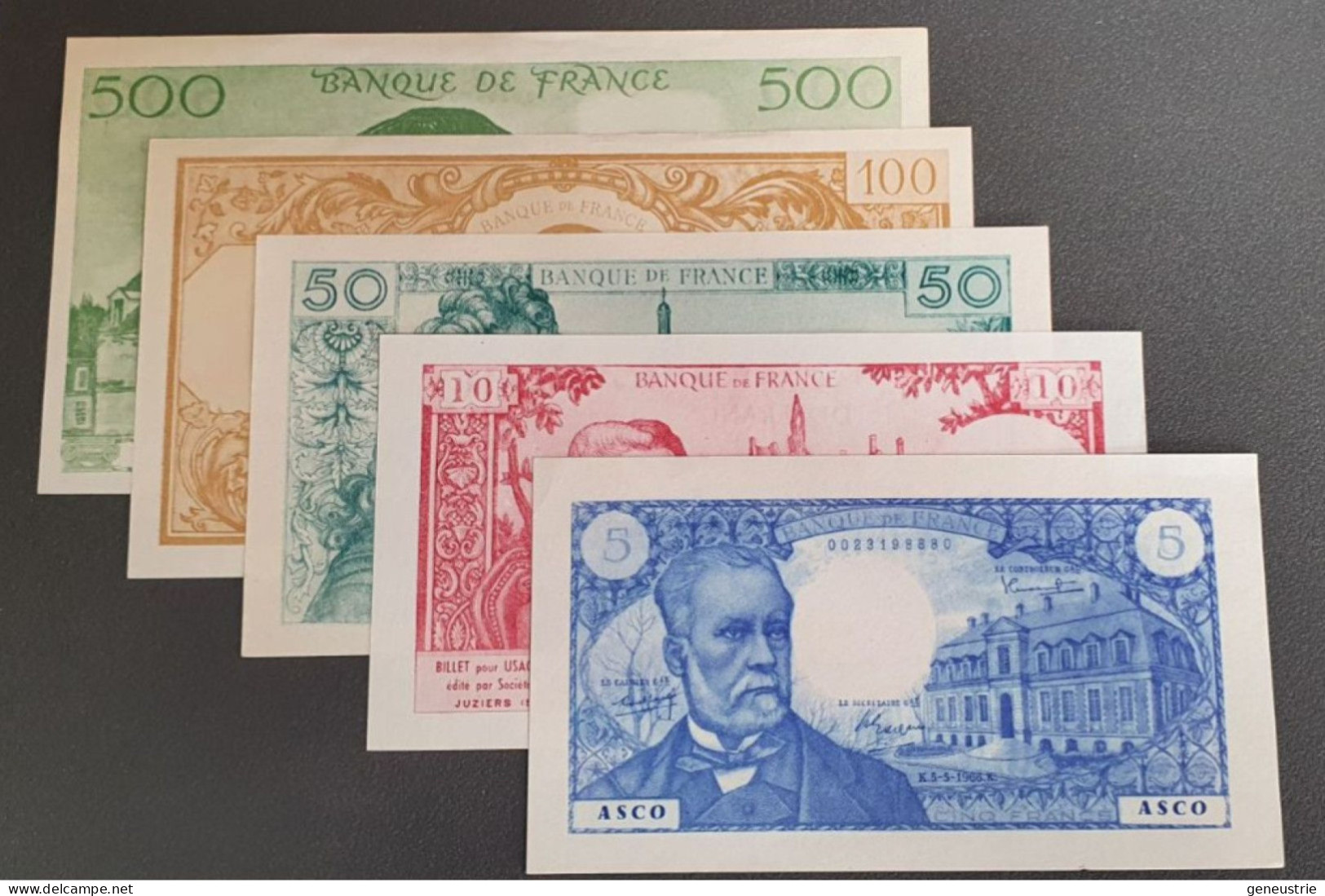 Série De 5 Billets Scolaires - Billet D'école (de 5F à 500F) Années 60 - ASCO à Juziers 78 - School Bank Note - Ficción & Especímenes