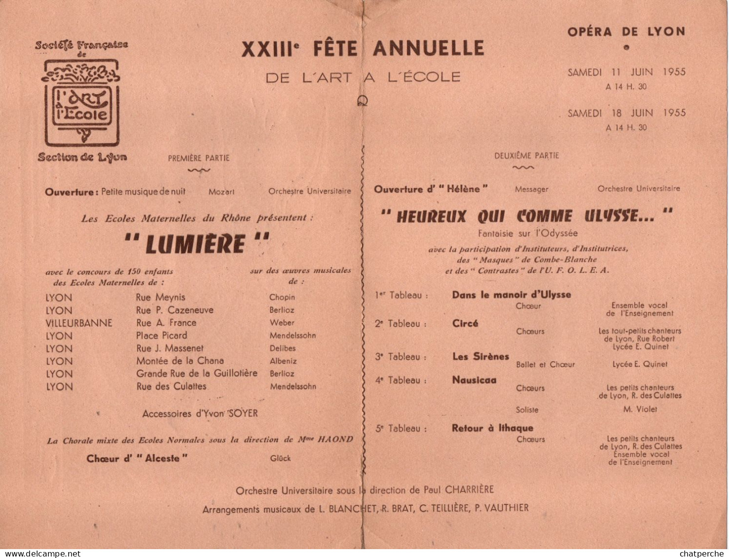 PROGRAMME XXIII EME FETE ANNUELLE DE L'ART A L'ECOLE OPERA DE LYON 69 RHONE 11 ET 18 JUIN 1955 ILLUSTRATIONS - Programmes