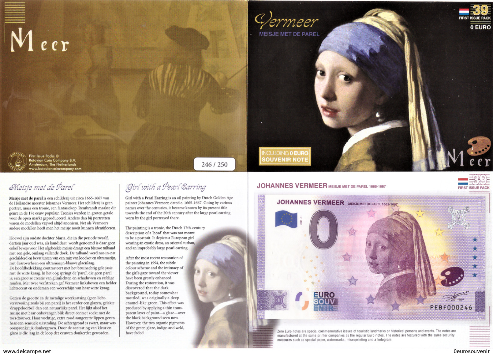 0-Euro PEBF 2021-1 JOHANNES VERMEER - MEISJE MET DE PAREL First Issue Pack No. Nur Bis #250 ! - Pruebas Privadas