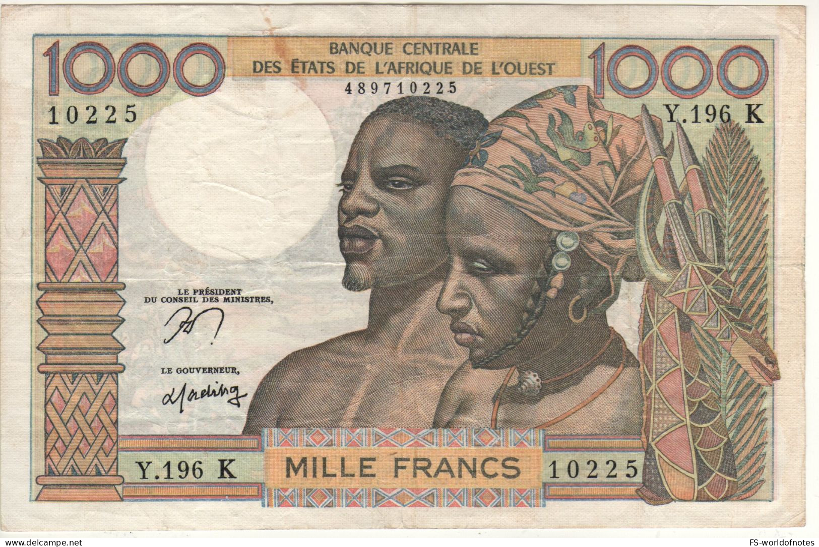 SENEGAL  1'000  Francs    WEST AFRICAN STATES    P703Kn   ( ND  1965    Couple On Face +  Bearded Man At Back ) - Senegal